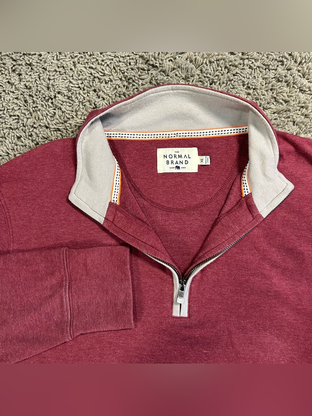 The Normal Brand Sweater Mens XL Redwood Cotton 1/4Zip Puremeso Weekend Pullover